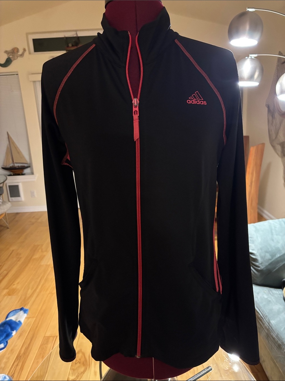 adidas Black Full-Zip Bomber Jacket with Pink Trim